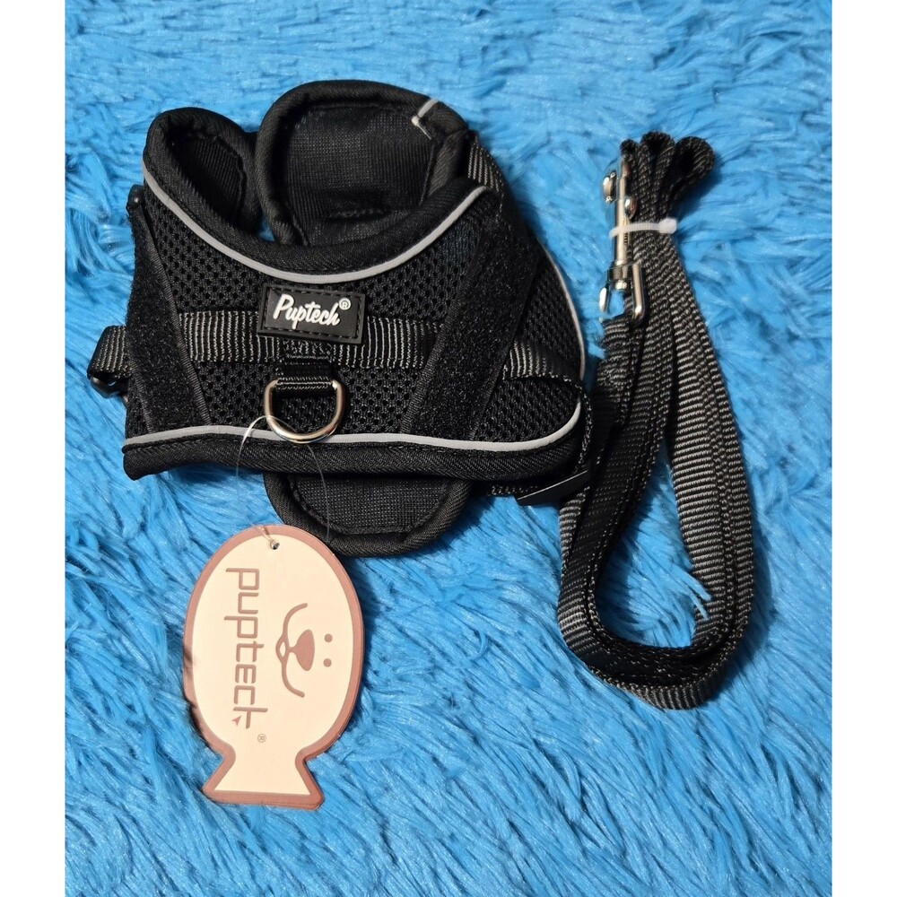 Pupteck Cat Harness And Leash Set Size Small Black Adjustable Reflective Vest